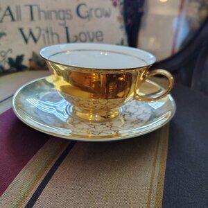 Vintage Bavaria Germany Gold Trim Teacup & Saucer Set Porcelain Fine China